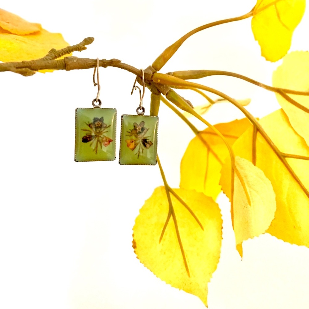 Vintage pressed flower vintage earrings